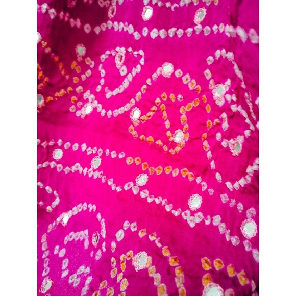 Silk Shawl Scarf Pink Magenta w/embellishments India Lightweight Wrap 87” long - Picture 4 of 7